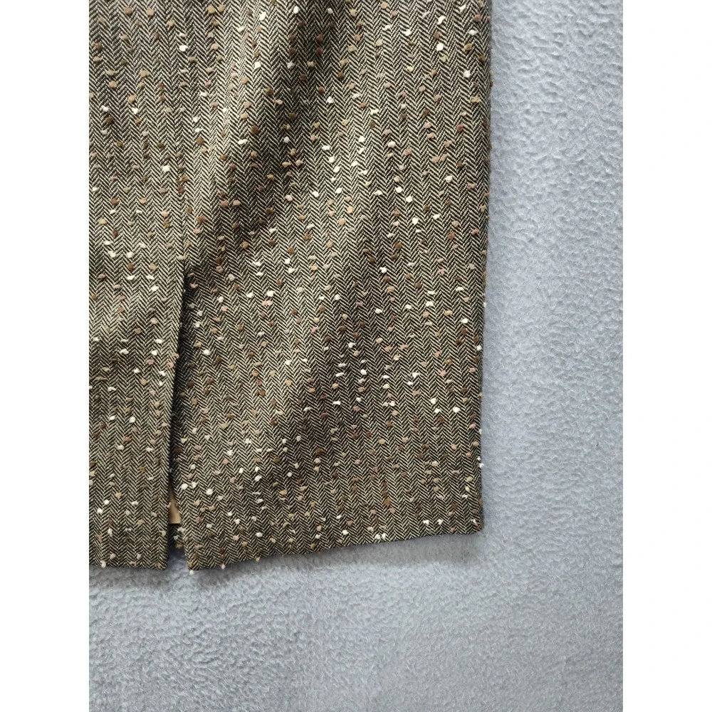 Etcetera Brown Herringbone Tweed Wool Blend Pencil Skirt Size 2 Professional